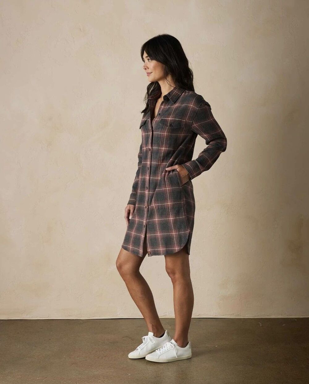 The Normal Brand Women’s Mountain Shirt Dress Palomino Plaid Cotton Small Fall